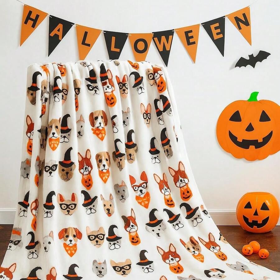 Decor&More Happy Halloween Microfleece Blanket (50 Inches X 60 Inches) - Dogs In Costumes - Multicolor - View 1