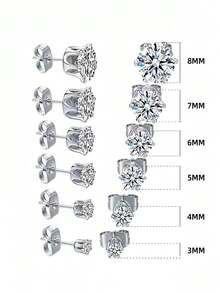 2 đôi bông tai nữ bằng thép không gỉ 6 chấu với khóa bướm, bông tai vương miện cổ điển đính đá Cubic Zirconia, bông tai vòng bằng thép titan không gây dị ứng đính đá Cubic Zirconia, thích hợp cho các cặp đôi, bông tai đa năng unisex, có thể dùng làm quà tặng. - Nhiều màu - Xem 1