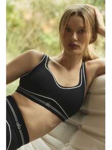 Alo Yoga Heart Throb Set - Authentic Airbrush Legging & Bra | Viral 2026 Black/White Contrast | Premium Sculpting High-Waist Yoga Kit | High-End Performance Design Set | Sophisticated Graphic Studio-To-Street Outfit - 黑色 - 查看 5