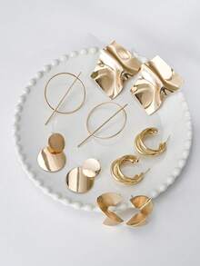 10pcs Geometric Gold Earring Set, Minimalist Circle & Square Dangle Earrings, Fashion Earrings For Women, Versatile Daily Wear Office Jewelry, Perfect Gift For Birthday & Anniversary - Gold - View 3