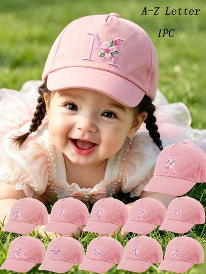 1pc Kids' 26 Letter Embroidered Baseball Cap, Letter Design Style Girls' Korean Version Sun Hat, 1-3 Years Old