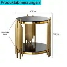 Modern Round Glass Side Table For Living Room, Black And Gold Bedside Table With Glass Top, Luxury Round Coffee Table With Stainless Steel Legs, Small Desk Table, Sturdy Nightstand With Glass Top, Coffee Table. - Black - View 4