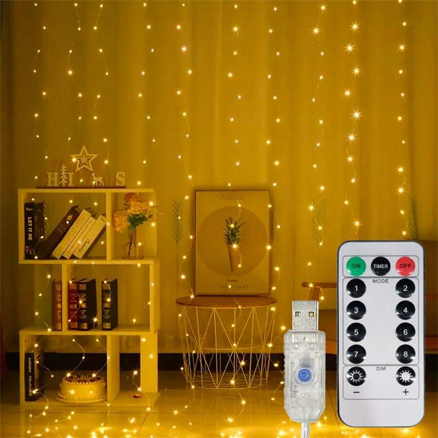 LED Window Curtain Lights, USB Powered, 8 Lighting Modes, Remote Control Fairy Lights, Suitable For Indoor, Wedding, Bedroom, Living Room, Window, Garden, Party, Birthday, Christmas Decoration