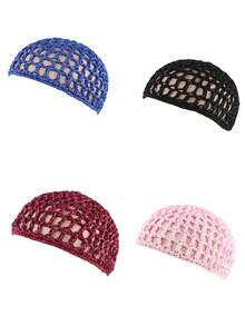4 chiếc mũ lưới đan tay cho nữ, mũ ngủ bảo vệ tóc, mũ Kufi, lưới giữ tóc, túi lưới. - Nhiều màu - Xem 11