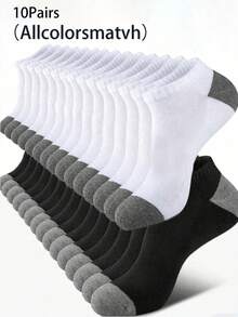 2/6/10/16/20/26/30 Pairs Unisex Summer Thin Invisible Low Cut Socks, Moisture Wicking Colorful Sports Leisure Short Socks (Mixed Colors), For Gym - Black and White - View 17