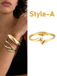 Pulseras brazalete de oro para mujer, brazalete ancho y grueso, pulsera apilable, abierta y ajustable, joyería de brazalete de giro - Dorado - Ver 8