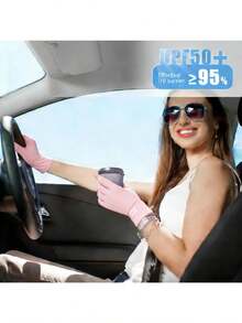UV Protection Summer Driving Gloves For Women - UPF 50+ Ice Silk Non-Slip Full Finger Design Touchscreen Compatible For Outdoor Cycling And Running - Pink - View 4