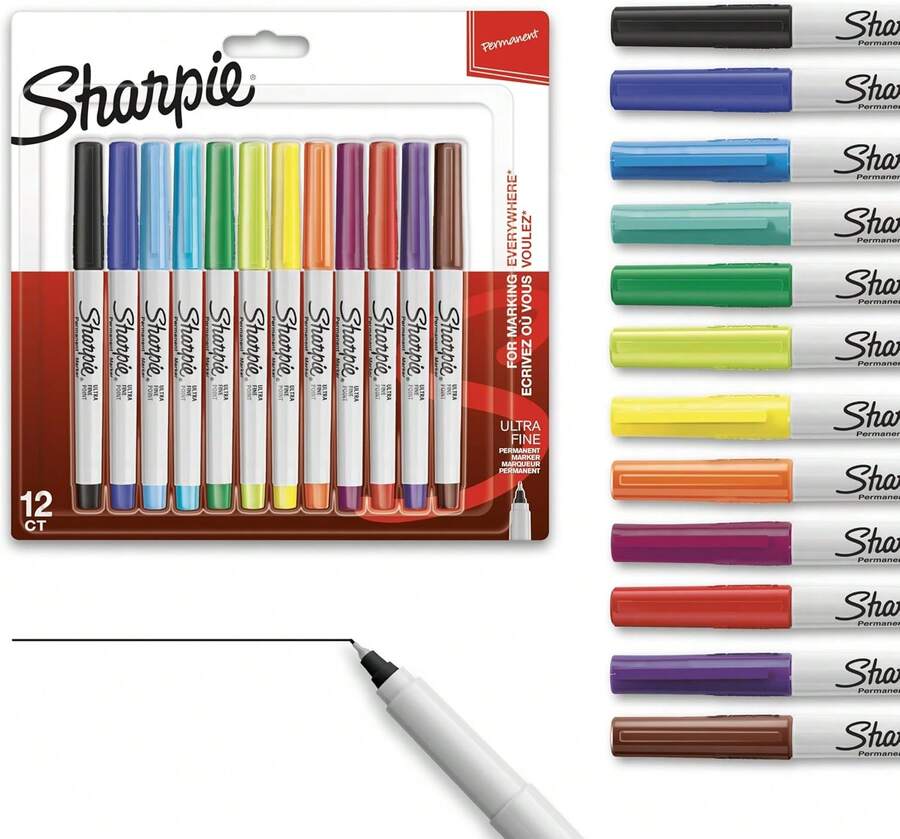 Sharpie Permanent Markers, Ultra Fine Point, Assorted Colors, 12 Count - White - 查看 1