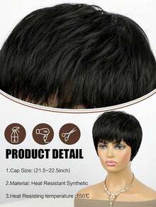 Short Black Elf Wig, Women's Short Wig With Layered Texture, Seamless Synthetic Wig With Bangs, Beginner-Friendly - Black - View 6