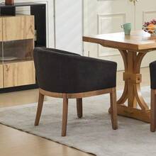 Mid-Century Modern Upholstered Dining Chairs With Arms, Rustic Linen Kitchen And Dining Chairs With Natural Wood Frame, 48cm Wide Side Chairs, Single Pack, Charcoal Grey, DE1891BK - 黑色 - 查看 4