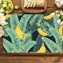 1pc/4pcs/6pcs/8pcs Banana Print Linen Placemats, Suitable For Dining Table, All Season Decor, Modern Washable Table Mats, Room Decor, Coasters, Kitchen Dining Mats, Indoor Outdoor Party Decoration, Home Decor, Ideal Gift - Multicolor - View 8