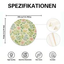 1pc Round Placemat, Printed With Vibrant Floral And Green Leaf Pattern, Suitable For All Seasons. Multi-Color Pattern Design, Made Of 100% Polyester Fiber, Size 15*15 Inches, Machine Washable. - Multicolor - View 3