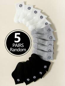 5 pares de calcetines cortos para niños, con decoración de jacquard de fútbol de estilo minimalista, suaves y cómodos, transpirables y versátiles, adecuados para la vida diaria, vacaciones, vuelta al colegio y atuendos deportivos - Multicolor - Ver 10