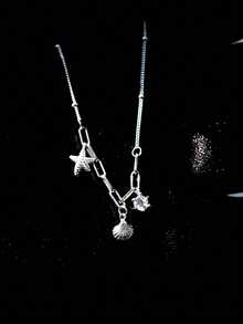 BALMORA 1 pieza Collar con colgante de plata de ley 925 con estrella de mar y concha con circonita, diseño delicado de cadena para clavícula para mujer, estilo de playa de verano - Plateado - Ver 9