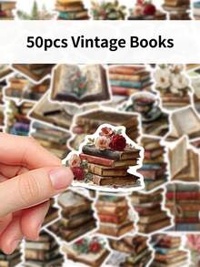 50 ملصق كرتوني فينتاج إبداعي للكتب القديمة لتخصيص الحقائب والأمتعة والثلاجات وأكواب المياه والمخططات والأجهزة المحمولة - متعدد الألوان - مشاهدة 7