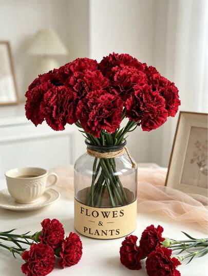 2PCS Artificial Simulation Carnation Bouquet, Simulation Bouquet, Suitable For Home, Dining Room, Living Room, Outdoor Garden Decoration, Used For Wedding, Family Garden, And Party Decoration, Artificial Flowers, Wedding Flowers, Bridal Bouquet, Wedding Decoration, Mother's Day Bouquet, Spring Decoration