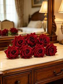 5/15/15 Pcs Artificial Flannel Rose Silk Cloth Autumn Decoration Back To School Classroom Decoration DIY Wreath Material Wedding Bride Wrist Bouquet Corsage Headwear Accessories Home Birthday Cake Matching Material - Burgundy - View 3