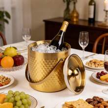 TEQIN 3L Gold Ice Bucket With Lid & Scoop, Double Wall Insulated Stainless Steel Ice Bucket For Bar & Party, Champagne Ice Bucket, Metal Ice Bucket 7.5*7.5*7.3 Inch - Xem 5