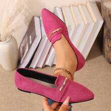 Damen Spitzschuh Metall Dekor Loafers, elegante Veloursleder bequeme Slip-On Schuhe für Büro & Alltag - Heißes Pink - Übersicht 9