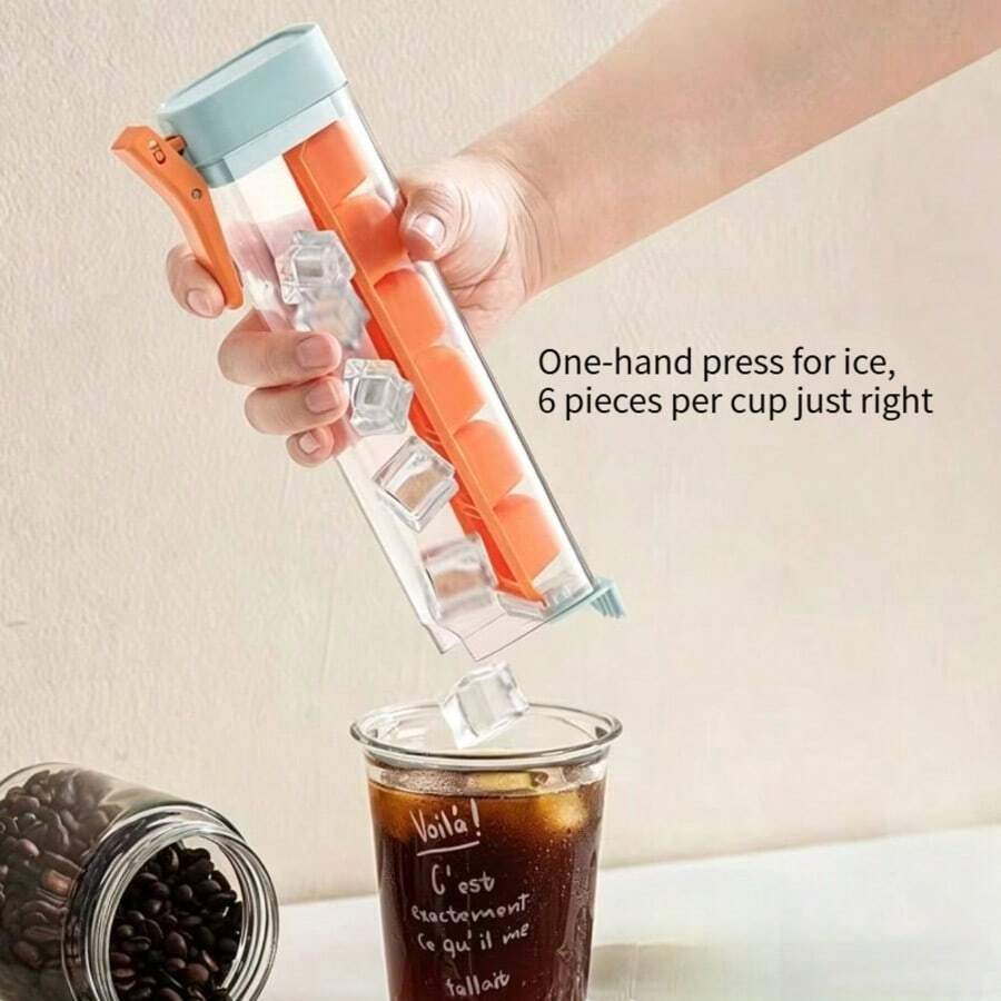 One-Hand Press Ice Tray, Leak-Proof Ice Maker Bottle For Coffee & Outdoor Use