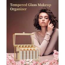 CoralHouse Organizador de labiales lujoso soporte de labios de vidrio templado y organizador de esmalte de uñas organizador de cosméticos de 18 ranuras con divisores extraíbles dorado - como en la imagen - Ver 4