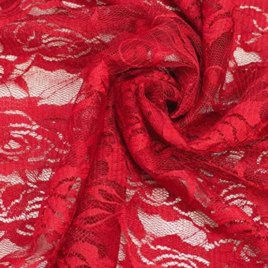 Lace Fabric Soft Polyester/ Non-Stretch Lace Fabric (Bury) - 赤ブルゴーニュ - チェックする 1