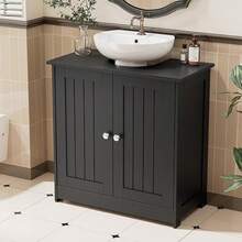 Pedestal Sink Storage Cabinet, 24" Black Under Sink Bathroom Storage Cabinet With 2 And Adjustable Shelf, Traditional Bathroom Space Saver Organizer For Small Spaces, Water-Resistant - Black - View 1