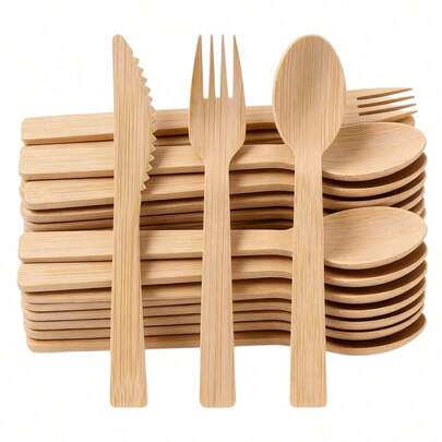 Bộ dao nĩa tre tái sử dụng 1/12/25/75/150 món, gồm nĩa salad, thìa tráng miệng, thích hợp dùng cho salad, bánh ngọt, món tráng miệng, món khai vị, bánh mì sandwich, sushi, mì Ý, bánh mì Pháp, dùng cho tiệc tùng, sinh nhật, đám cưới, trang trí nhà bếp, Giáng sinh, Ngày của Mẹ, hoạt động nhóm, tiệc nướng ngoài trời, cắm trại, tiệc chiêu đãi, tựu trường, quà tặng Ngày của Mẹ, phụ kiện nhà bếp (Bộ dao nĩa đầy đủ, nĩa, thìa, dụng cụ nhà bếp)