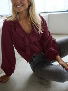 Women Blouses & Shirts - Burgundy - View 3