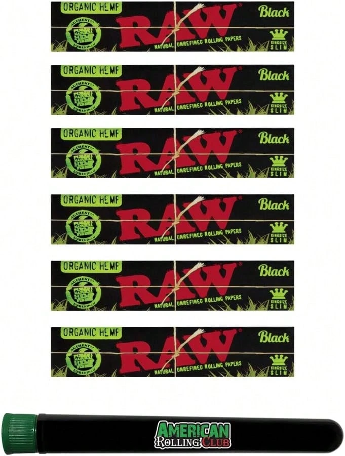 RAW Black Organic Rolling Papers King Size Slim (6 Pack) With American Rolling Club Tube - 白色 - 查看 1