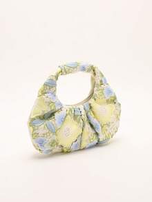 Bolso de mano para mujer, novedad de primavera 2024, de una sola pieza, de color sólido, con perlas sintéticas brillantes, diseño de nube en PU, moderno y con costuras concisas. - Verde 3 - Ver 4