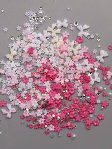 QIANJIKU 12pcs Mixed 3D Bowknot Flower Nail Art Decorations, Pink & White Sakura Resin Bows, Pearl & Rhinestone, Delicate Spring Style Nail Art Accessories Set, 3D Bowknot, Sakura Flowers, Pearl & Rhinestone Decor - Multicolor - View 2