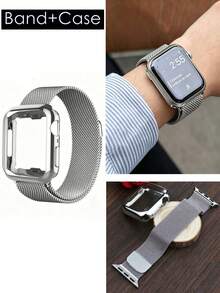1 dây đeo Milanese bằng thép không gỉ + 1 ốp lưng TPU tương thích với dây đeo 38mm 40mm 41mm 42mm 44mm 45mm 46mm 49mm, khóa từ tính cho Series 11 10 9 8 7 6 5 4, SE 3 2 1 Ultra3 2, dành cho cả nam và nữ. - Bạc - Xem 1