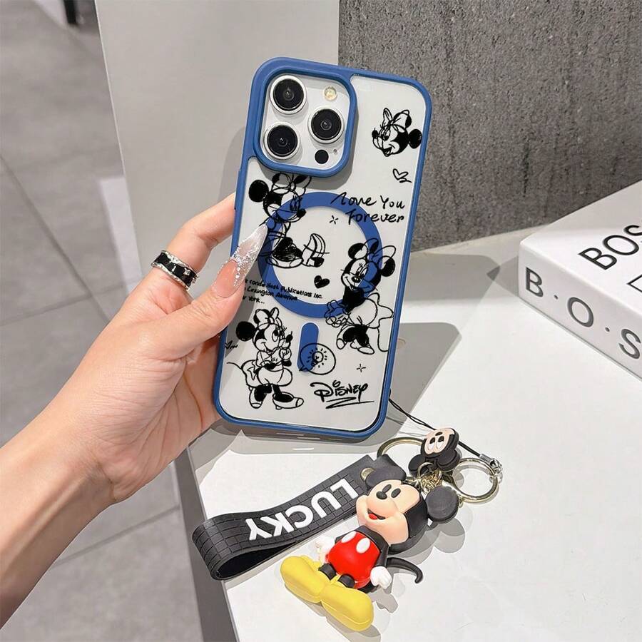 This Disney Mickey Mouse Pattern Lanyard Phone Case Features A Strong Magnetic Closure And Full Coverage Of Acrylic And TPU Material. It's Shockproof, Lightweight, And Suitable For IPhone17/16/11/13/15/15 Plus/15 Pro/15 Pro Max/12/14 Pro Max/11 Pro Max/12 Pro/12 Pro Max/13. It's A Popular Birthday Gift, Business Gift, Durable, Stain-Resistant, And Fingerprint-Resistant New Phone Case For Men And Women. It Also Includes A Mickey Mouse Phone Case And Mickey Mouse Doll Bracelet. Compatible With SamsungGalaxy S20, S21, S22, S23, And S24 Series. It's The Perfect Gift For Friends And Family. This Stylish Phone Case Is Fun, Lightweight, And Durable. IPhone17 Pro Max Phone Case, Minnie Phone Case. - Blue - View 1