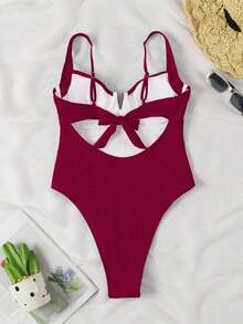 Traje de baño body elegante y sexy de cuello en V rojo, de llegada nueva primavera/verano de Polovedo, para playa, fiesta, cita, vacaciones - Burdeos - Ver 3