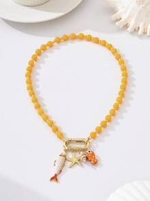1 pieza Collar con colgante de criatura marina inspirada en la dopamina, joyería occidental elegante y de moda, adecuado para uso diario y vacaciones en la playa de las mujeres - collar - Ver 6