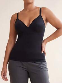 Women's Adjustable Strap Seamless Cami Waist Trainer Shapewear, Padded Cups Tummy Control No-Bra Camisole,Slim Fit - Black - View 2
