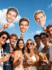 Customized Photo Face Mask, Face Mask With Cutout, Deer Horn Party Mask, Fun Birthday Mask, Bride Party Mask, Suitable For Bachelorette Party, Bridal Party, Birthday Party, Retirement Party, Wedding Photo Booth - Multicolor - View 2