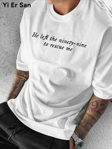 Yi Er San He dejó los noventa y nueve para rescatarme - "La oveja perdida" Mateo 18:11-13 Camisetas gráficas vintage con impresión a doble cara, camiseta de manga corta con cuello redondo 10 - Blanco - Ver 2