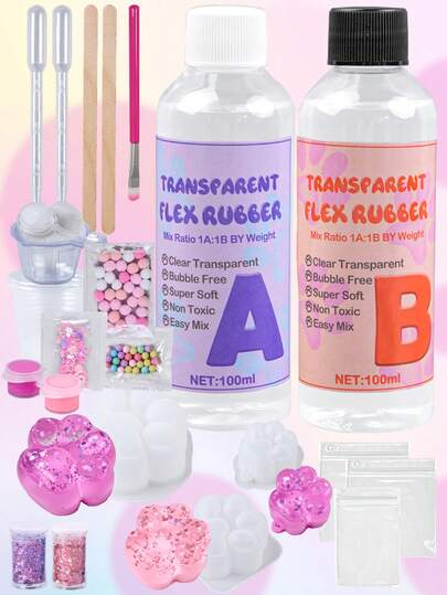 Taba Soft Squish Making Kit, 200ml DIY Slow Rebound Making Set, 1:1 AB Soft Squish Resin Gel Soft Liquid Soft Squish Silicone Making, 3pcs Cat Paw Silicone Molds Suitable For DIY Crafts & Jewelry, Suitable For Beginners, Taba Soft Squish Making Kit, Pressure Relief Squeeze DIY Tool, Classroom Prizes, Party Gifts