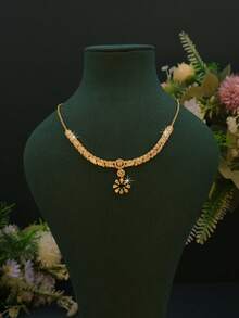 Bộ trang sức mặt dây chuyền hoa hướng dương mạ vàng 18K cao cấp 5 món, đính đá Cubic Zirconia xanh lá cây thủ công, bao gồm dây chuyền, vòng tay, bông tai và nhẫn, thích hợp để đeo hàng ngày và trong các dịp cưới hỏi, là món quà tuyệt vời cho Ngày của Mẹ. - Bộ hoa hướng dương - Xem 5
