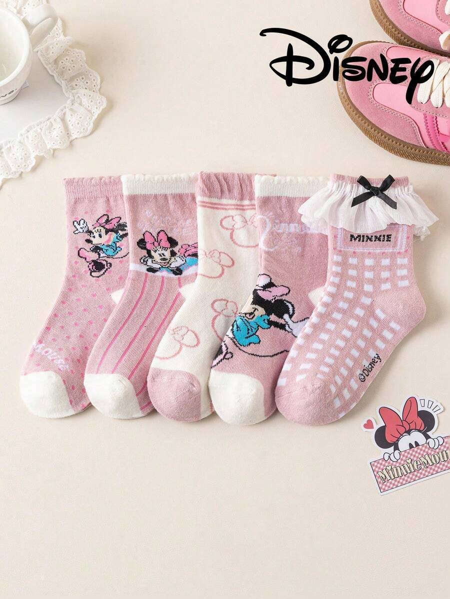 Disney 1/5双正品迪士尼袜子,米奇一家图案彩色中筒袜,可爱卡通独特设计,时尚休闲透气学生袜,适合日常穿着、返校季、节日礼物 - 彩色 - 查看 1