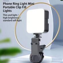 1 pieza Luz portátil para selfies y clip de teléfono - Brillo ajustable, luz LED portátil perfecta para selfies, maquillaje y luz de relleno de teléfono (requiere 3 pilas AAA, no incluidas) - A - Ver 2