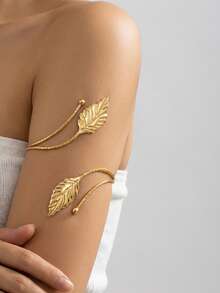 6pcs Set Minimalist Geometric Metal Arm Cuff Bracelet, Exaggerated Leaf Design Suitable For Beach, Street Photography - A0003T-8 - View 3