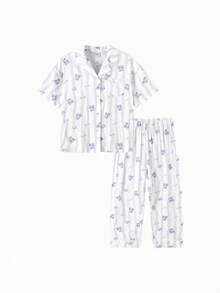 Balabala Bộ đồ ngủ Sanrio cho bé gái tuổi teen, kiểu dáng ngọt ngào, viền ren, in hình hoạt hình, thích hợp mặc ở nhà, thoáng mát, mềm mại và thoải mái. - Tông màu tím - Xem 1