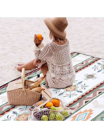 1 tấm thảm dã ngoại ngoài trời, kiểu Bohemian, dành cho 4-6 người, thảm trải bãi biển cỡ lớn chống thấm nước bền chắc, phụ kiện bãi biển gấp gọn 3 lớp có quai xách, thích hợp cho cắm trại mùa hè, leo núi, câu cá, công viên, du lịch, tiệc tùng, kỳ nghỉ quê, lễ hội âm nhạc.