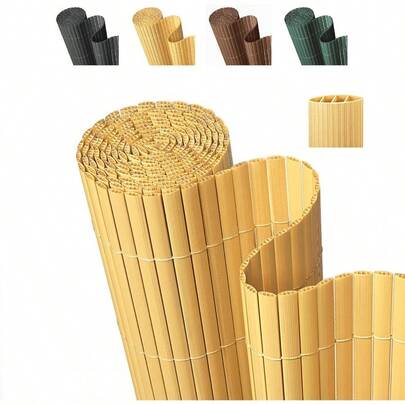 PVC Privacy Fence Screen 14mm 3 - Rib Reinforced Textured Fence Panel - No - Drill Balcony Garden Cladding With Wind Patio, Deck, Outdoor Privacy, 4*10 FT, Natural