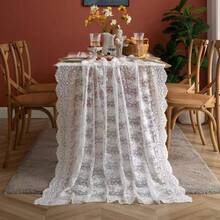 1pc Elegant White Lace, 100% Polyester, Exquisite Lace + Edging Stitched Tablecloth, Sheer Lace Voile Curtain, Solid Color Square/Rectangle, Essential For Weddings, Birthdays, Thanksgiving, New Year, Coffee Tables, Home Decor, Hawaiian Themes - 1PC - View 5
