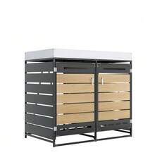 Storage Unit With Planter, Horizontal Slats With Wood Look, Slotted Ventilation Holes, All Iron Garden Cabinet With Lock. - 黑色 - 查看 7