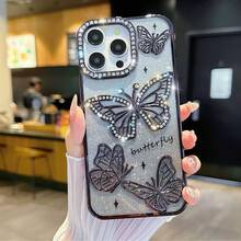 Suitable For Apple 16 Pro Max Phone Case,  16E New Model, Cross-Border Butterfly Diamond Soft Case, 13 Full Protection Anti-Drop - Giấy màu xanh dương + giấy kim tuyến - Xem 10